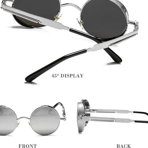 Vintage Round Steampunk Sunglasses Silver main image 6